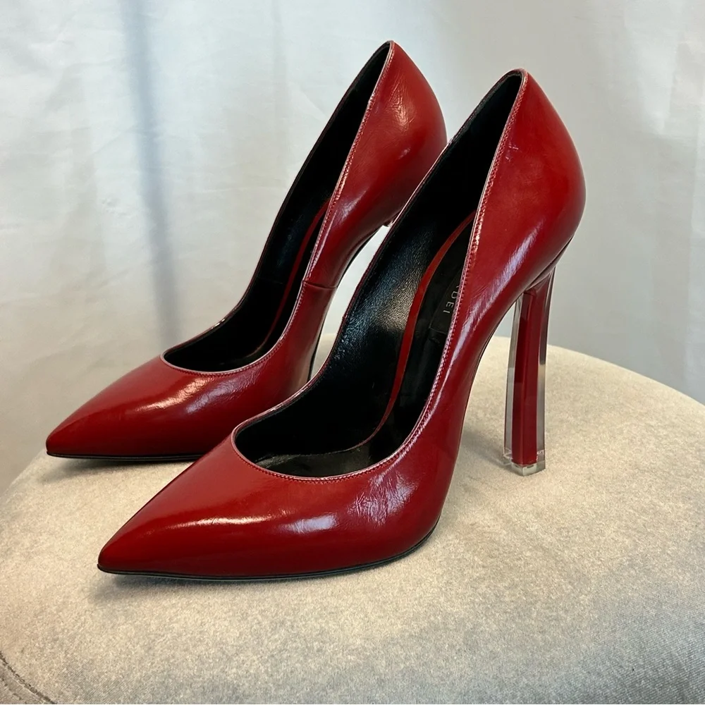 Casadei red patent leather high heel pumps with acrylic blade heel Sz 40 NWOB - Picture 3 of 9